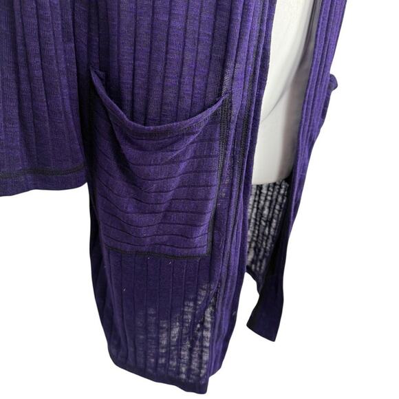 Chicos Zenergy Purple Longline Duster Hooded Cardigan Ribbed Sweater Thin 0/ S - Picture 2 of 15